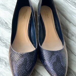 Cole Haan Navy Blue Snakeskin Leather Wedge- Excellent Condition-Size 9
